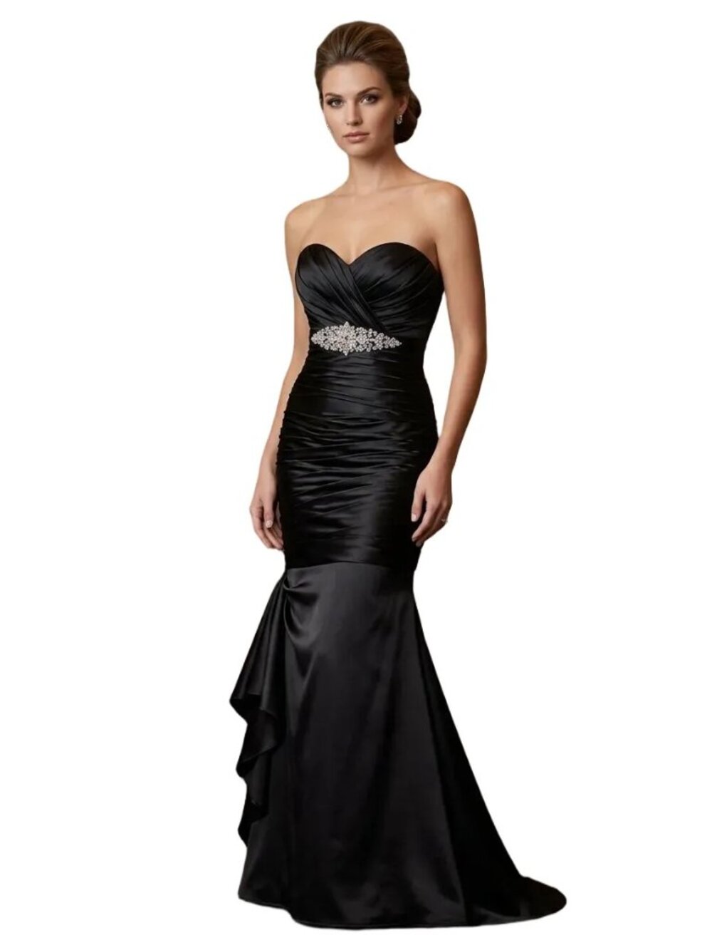 BILL LEVKOFF Rhinestone Waist Ruched Strapless Formal Corset Mermaid Gown SZ 4